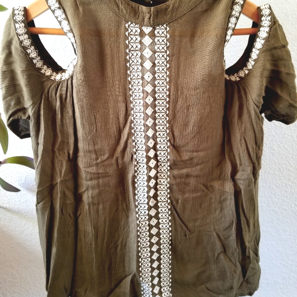 Green cold shoulder top